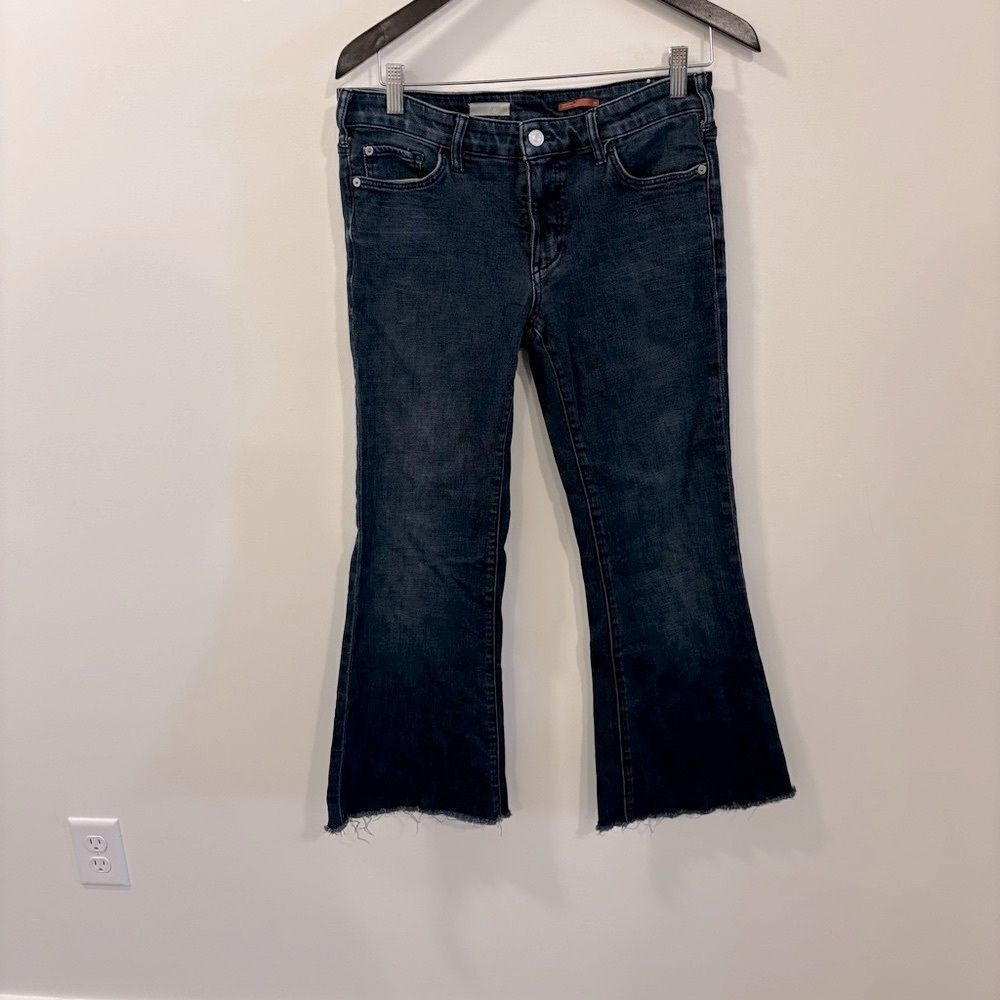 Anthropologie Pilcro Dark Wash Flare Jeans Raw Hem Size 28